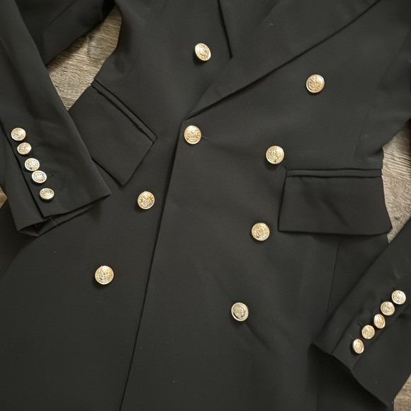 NWOT Lulus XS Captain Blog Black Double Breasted Coat - Picture 2 of 5